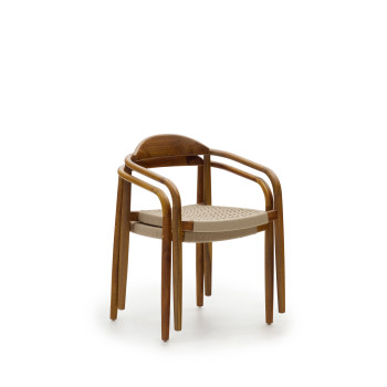 Nina chair in solid acacia wood with walnut finish and beige rope FSC 100%