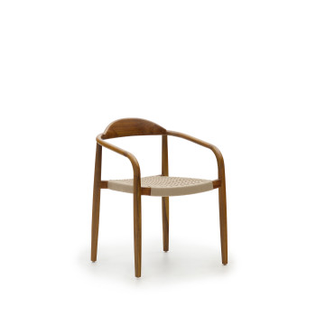 Nina chair in solid acacia wood with walnut finish and beige rope FSC 100%