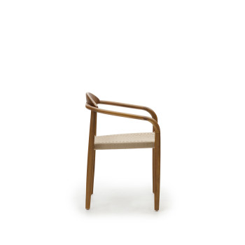 Nina chair in solid acacia wood with walnut finish and beige rope FSC 100%