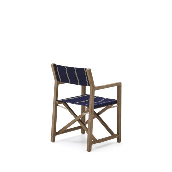 Vilara folding outdoor chair with blue and beige stripes made of 100% FSC solid acacia wood