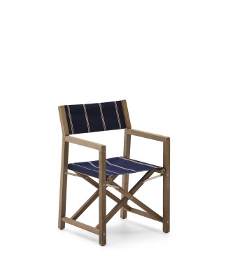 Vilara folding outdoor chair with blue and beige stripes made of 100% FSC solid acacia wood