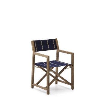 Vilara folding outdoor chair with blue and beige stripes made of 100% FSC solid acacia wood