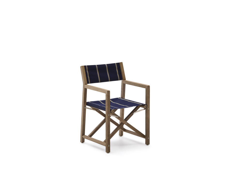 Vilara folding outdoor chair with blue and beige stripes made of 100% FSC solid acacia wood