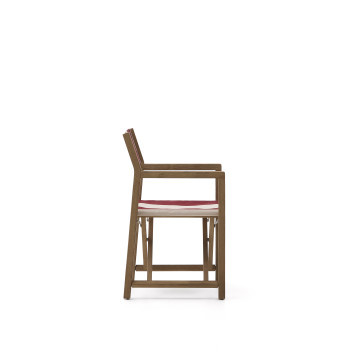 Vilara folding outdoor chair with burgundy and beige stripes made of solid FSC 100% acacia wood.