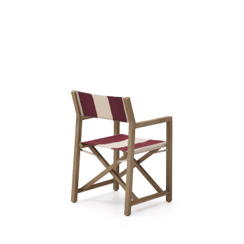 Vilara folding outdoor chair with burgundy and beige stripes made of solid FSC 100% acacia wood.