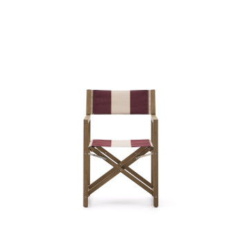 Vilara folding outdoor chair with burgundy and beige stripes made of solid FSC 100% acacia wood.