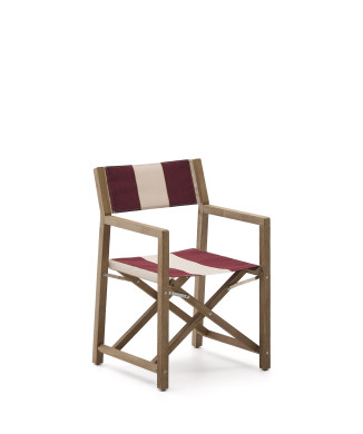 Vilara folding outdoor chair with burgundy and beige stripes made of solid FSC 100% acacia wood.