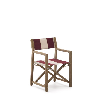 Vilara folding outdoor chair with burgundy and beige stripes made of solid FSC 100% acacia wood.