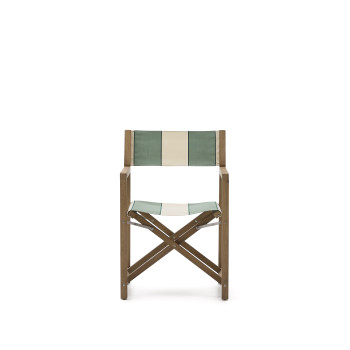 Vilara folding outdoor chair with green and beige stripes made of 100% FSC solid acacia wood.