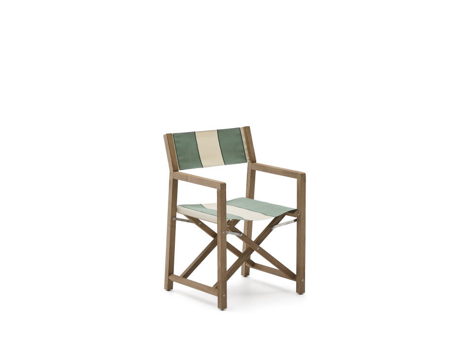 Vilara folding outdoor chair with green and beige stripes made of 100% FSC solid acacia wood.