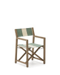 Vilara folding outdoor chair with green and beige stripes made of 100% FSC solid acacia wood.