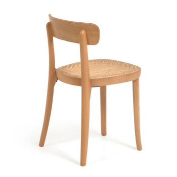 Romane chair in beech wood with natural finish and ash veneer and rattan