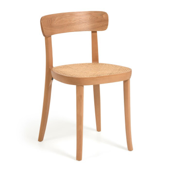 Romane chair in beech wood with natural finish and ash veneer and rattan
