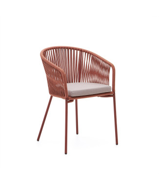 Yanet chair in terracotta-colored rope and galvanized steel legs