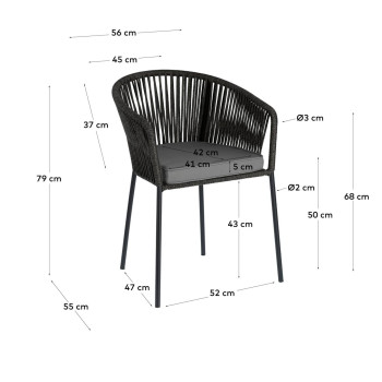 Yanet chair in black rope and galvanized steel legs