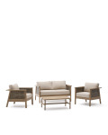 Alabe set consisting of a 2-seater sofa, 2 armchairs and a coffee table in FSC 100% acacia wood.