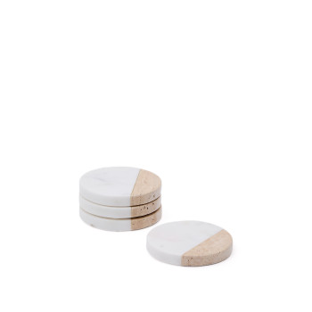 Set of 4 Nivol coasters in black and white marble and travertine