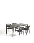 Anafi table set in sintered stone and graphite aluminum and 4 Livadia chairs in graphite aluminum 180 x 90 cm