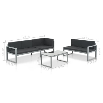 3 Piece Garden Sofa Set with Black Aluminum Cushions