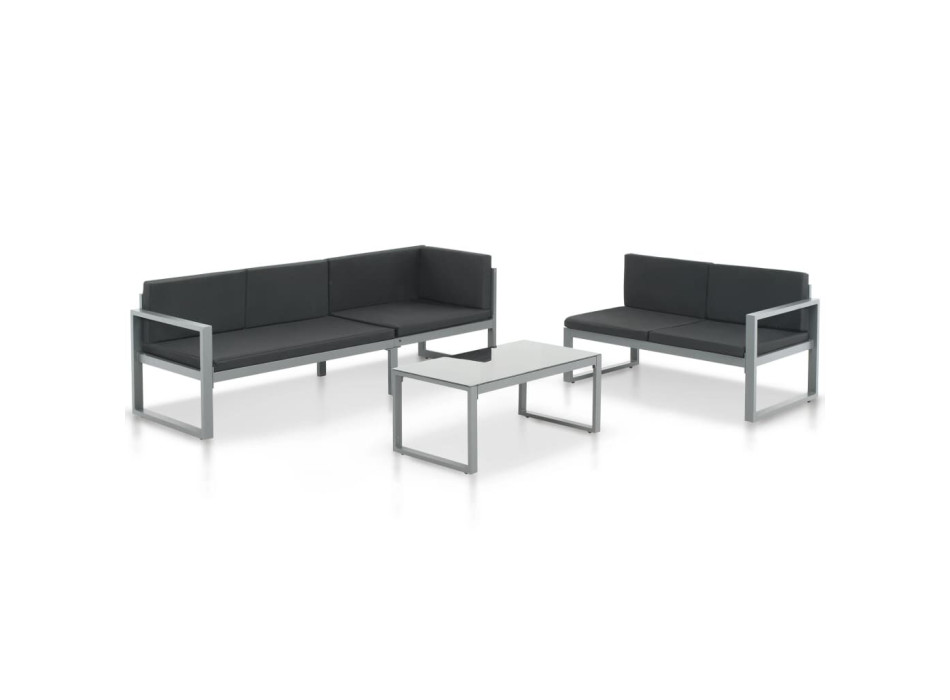 3 Piece Garden Sofa Set with Black Aluminum Cushions