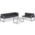 3 Piece Garden Sofa Set with Black Aluminum Cushions