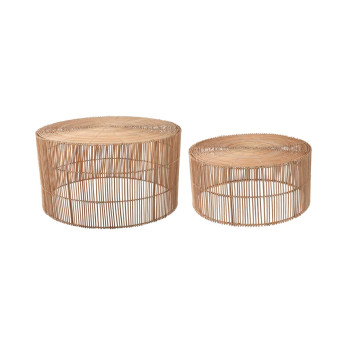 Elmima set of 2 100% rattan coffee tables with natural finish Ø 66 cm and Ø 55 cm