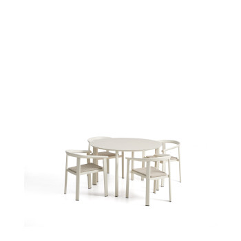 Erice set consisting of 4 stackable chairs in aluminum and rope and a table in aluminum and tempered glass