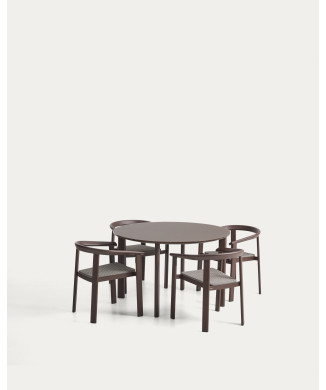 Erice set consisting of 4 stackable aluminum and rope chairs and an aluminum and tempered glass table