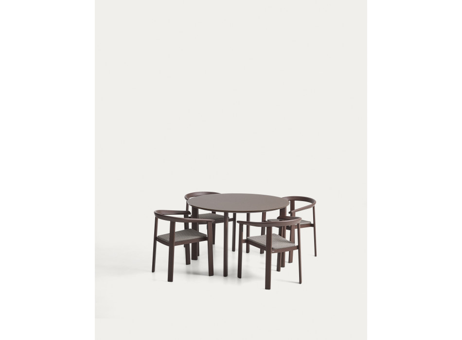 Erice set consisting of 4 stackable aluminum and rope chairs and an aluminum and tempered glass table