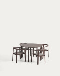 Erice set consisting of 4 stackable chairs in aluminum and rope and a table in aluminum and tempered glass