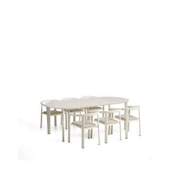 Erice set consisting of 6 stackable aluminum and rope chairs and an aluminum and tempered glass table