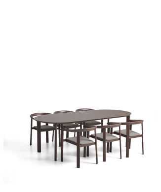 Erice set consisting of 6 stackable aluminum and rope chairs and an aluminum and tempered glass table