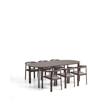 Erice set consisting of 6 stackable aluminum and rope chairs and an aluminum and tempered glass table