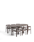 Erice set consisting of 6 stackable aluminum and rope chairs and an aluminum and tempered glass table