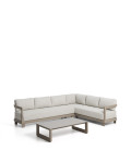 Nerano set with 5-seater corner sofa and coffee table in tempered glass and taupe aluminum
