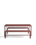 Sotil set of 2 benches and table in galvanized steel with garnet finish 183 x 83 cm