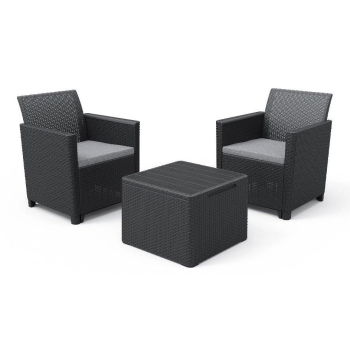 KETER CLAIRE BALCONY SET Garden Coffee Table and 2 Armchairs