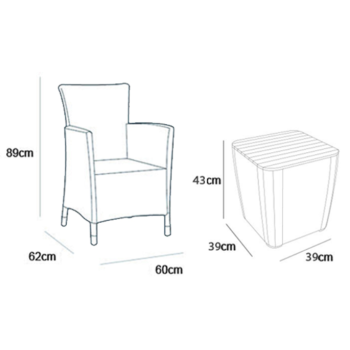 KETER IOWA BALCONY SET Garden Coffee Table and 2 Armchairs