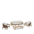 Vellana set consisting of 3-seater sofa, 2 armchairs and coffee table in solid wood