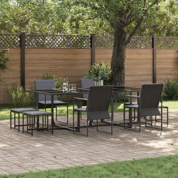 Garden Stools Set of 9 Black and Dark Grey Textilene