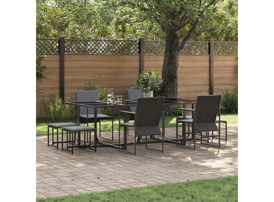 Garden Stools Set of 9 Black and Dark Grey Textilene