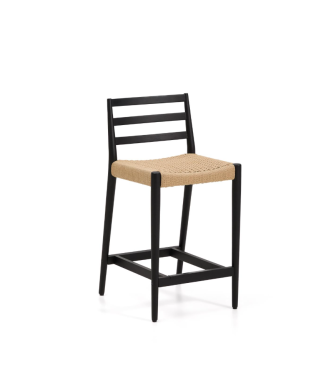 Analy stool with solid oak backrest with black finish and 65 cm FSC 100% rope seat