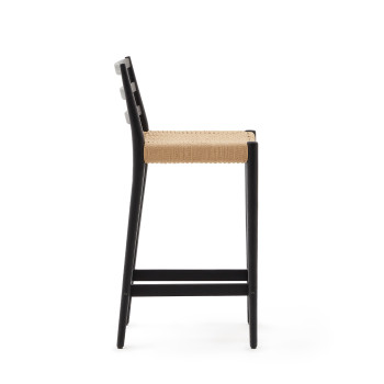 Analy stool with solid oak backrest with black finish and 70 cm FSC 100% rope seat