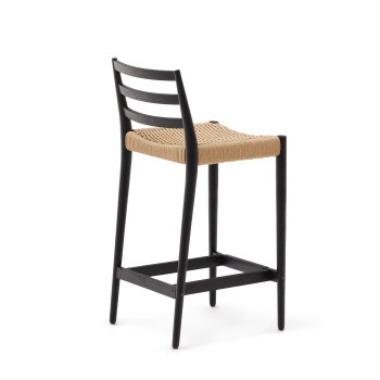 Analy stool with solid oak backrest with black finish and 70 cm FSC 100% rope seat