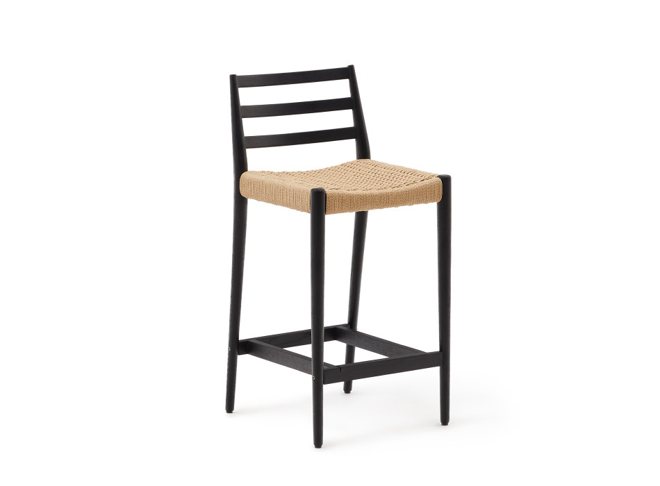 Analy stool with solid oak backrest with black finish and 70 cm FSC 100% rope seat