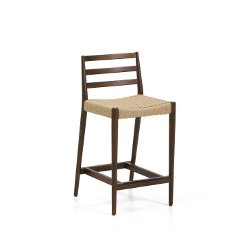 Analy stool with solid oak backrest with walnut finish and rope seat, 65 cm, FSC 100%