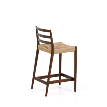 Analy stool with solid oak backrest with walnut finish and rope seat, 65 cm, FSC 100%