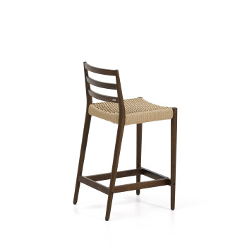 Analy stool with solid oak backrest with walnut finish and rope seat, 65 cm, FSC 100%