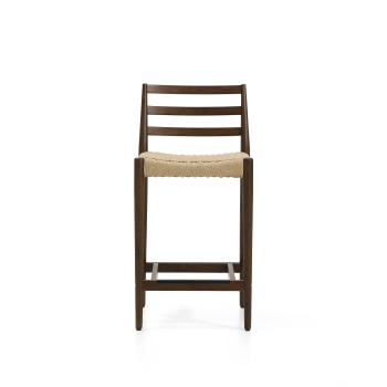 Analy stool with solid oak backrest with walnut finish and rope seat, 65 cm, FSC 100%