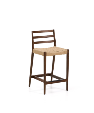 Analy stool with solid oak backrest with walnut finish and rope seat, 65 cm, FSC 100%